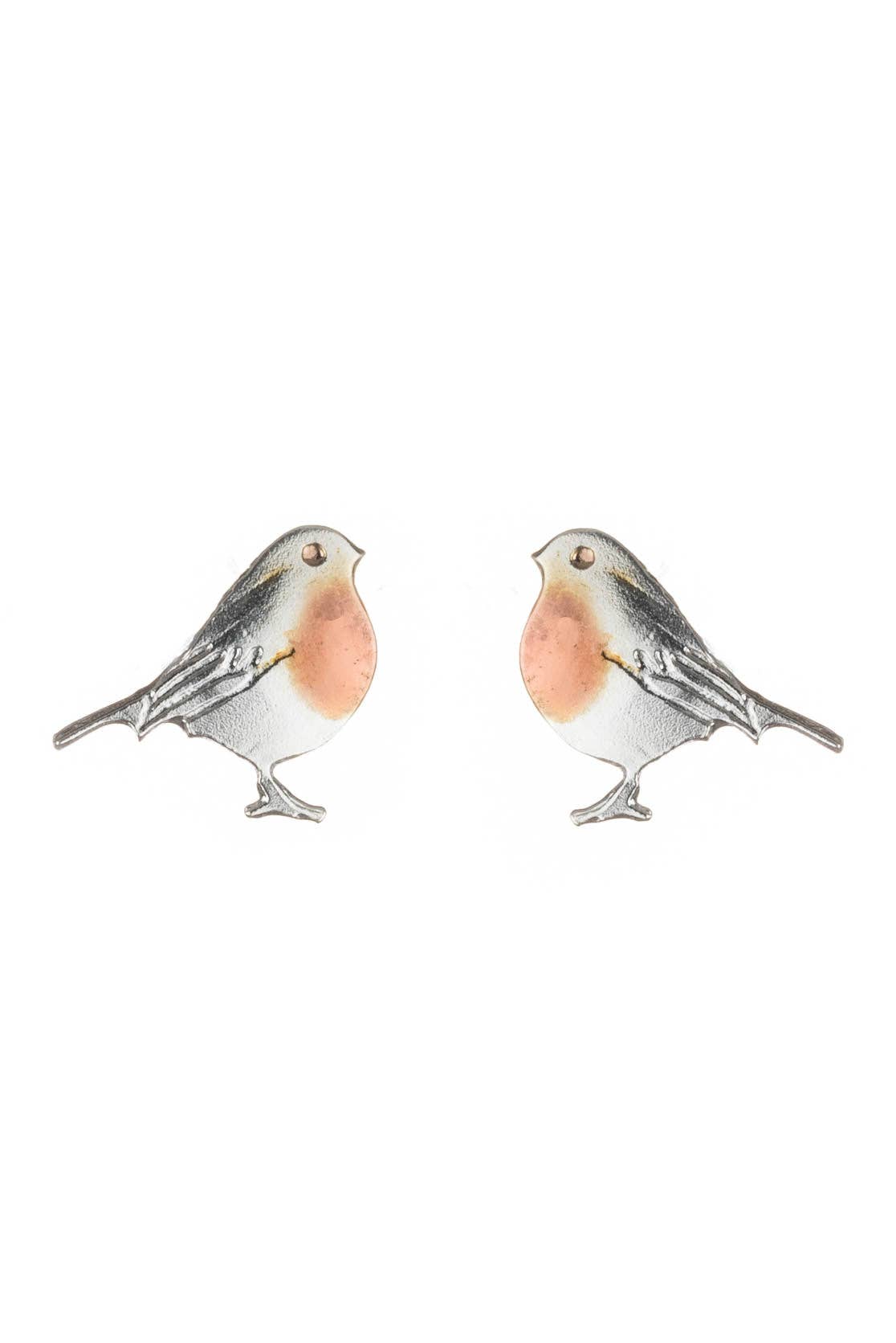 Sterling Silver Robin Stud Earrings