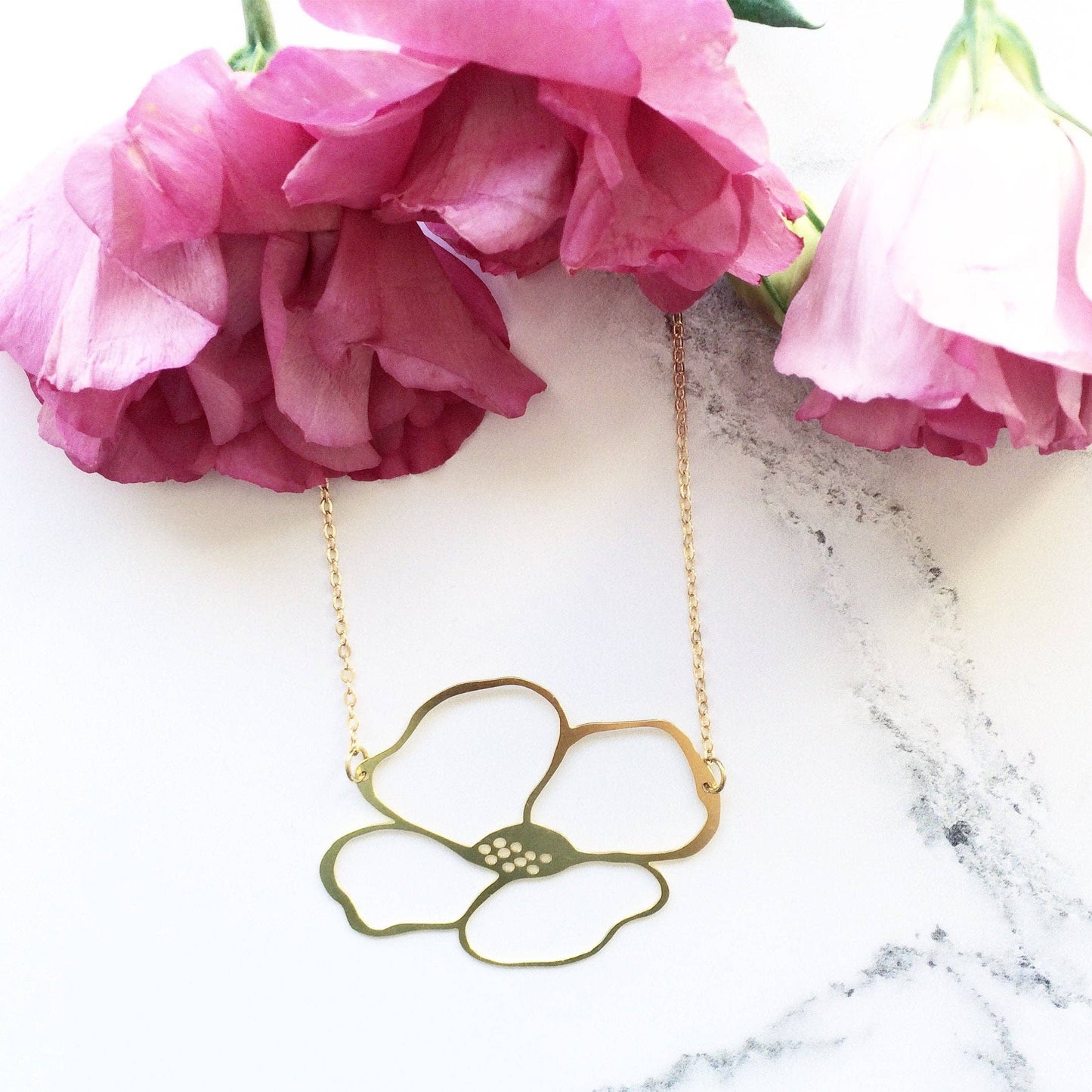 Gold Anemone Flower Necklace by Mica Peet