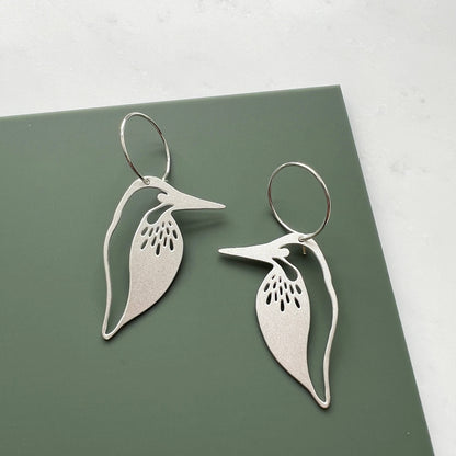 Silver Kingfisher Hoop Earrings by Mica Peet