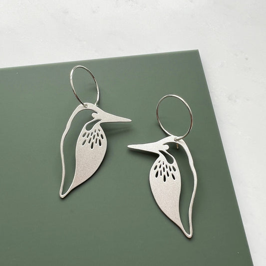 Silver Kingfisher Hoop Earrings by Mica Peet