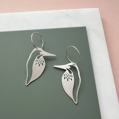 Silver Kingfisher Hoop Earrings by Mica Peet