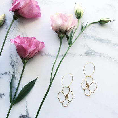 Gold Anemone Hoop Earrings
