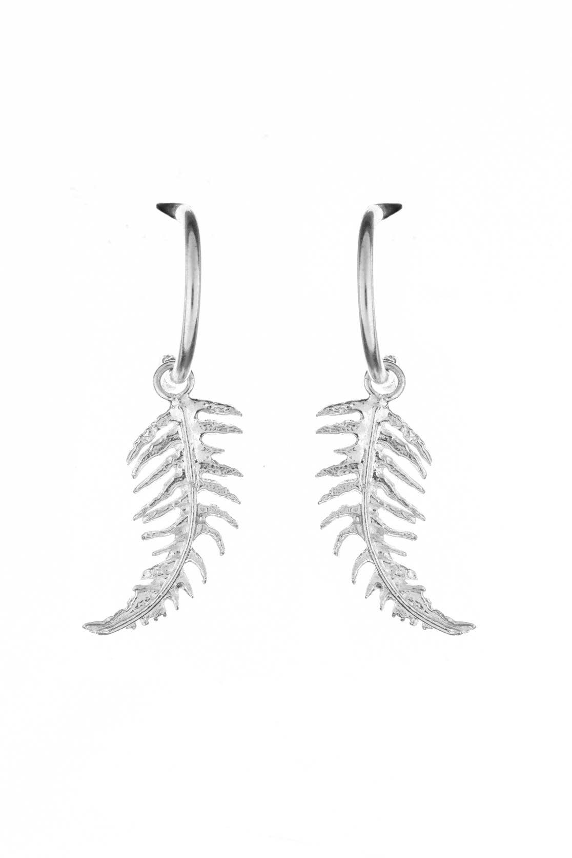 Sterling Silver Fern Hoop Earrings