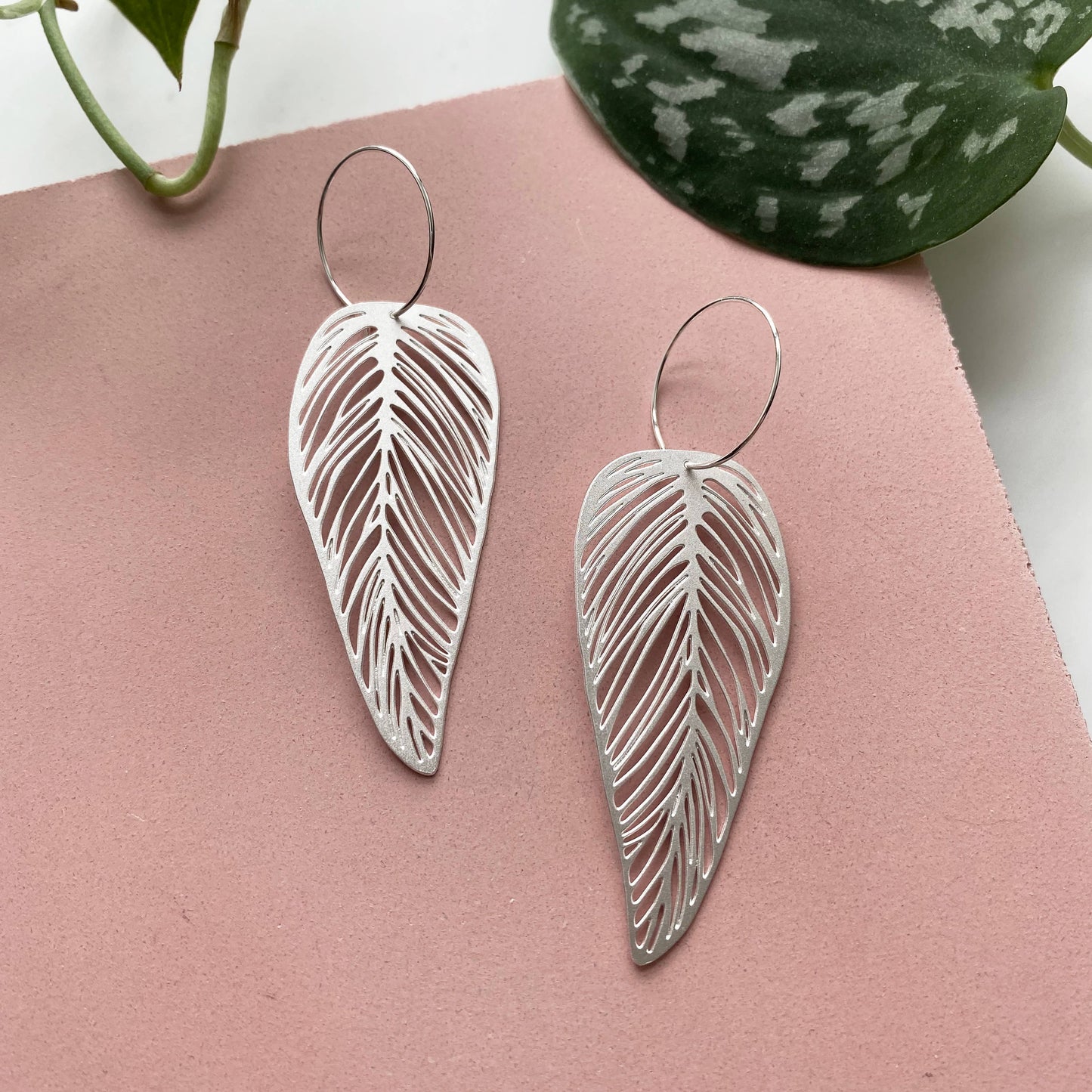 Silver Leaf Hoop Earrings by Mica Peet
