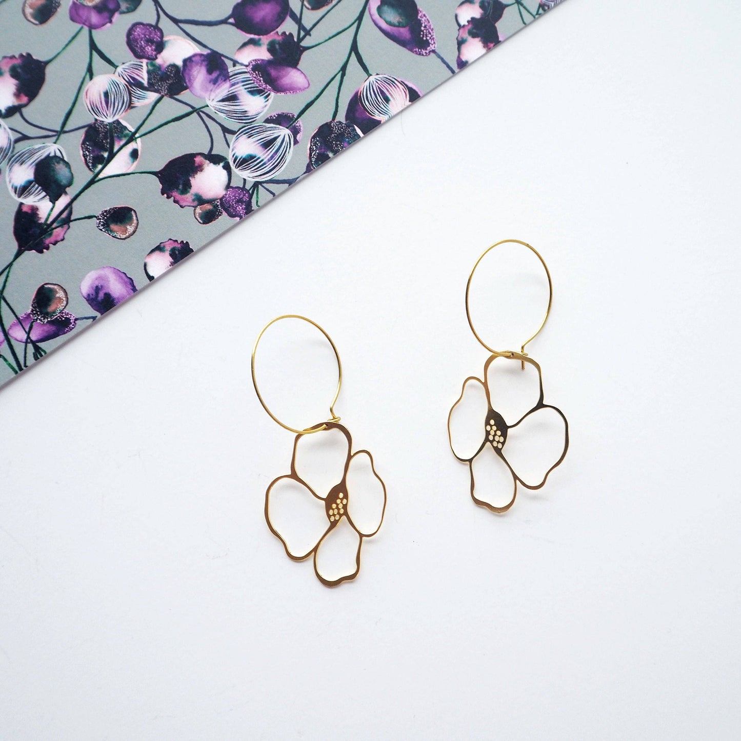 Gold Anemone Hoop Earrings