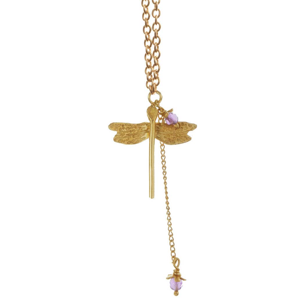 Dragonfly and Little Flower Pendant Necklace