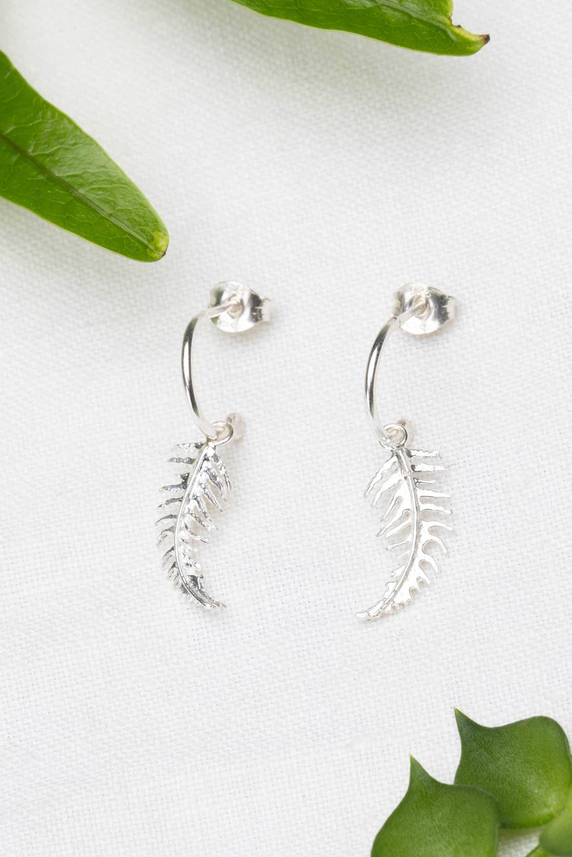 Sterling Silver Fern Hoop Earrings