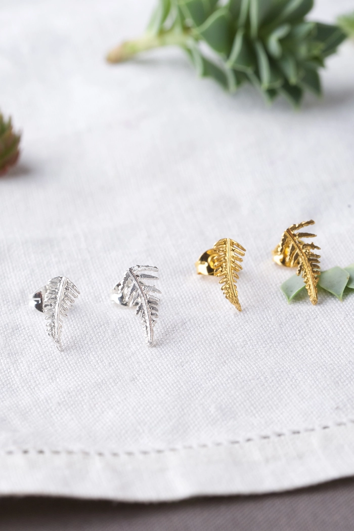 Sterling Silver Fern Stud Earrings