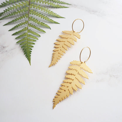 Gold Fern Hoop Earrings by Mica Peet